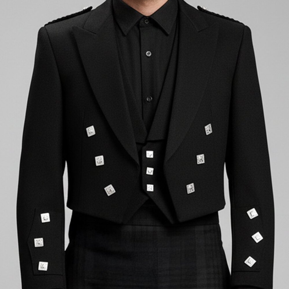 Black Prince Charlie Jacket & Vest Scottish Kilt Formal Highland Wear